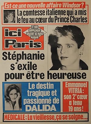 "DALIDA & STÉPHANIE de MONACO" Affiche originale entoilée / ICI PARIS N° 2184 (1987)