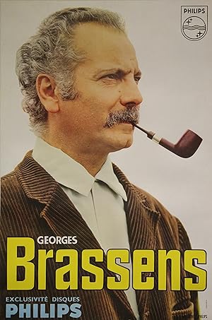"Georges BRASSENS (DISQUES PHILIPS)" Affiche originale entoilée / Offset-photo par AUBERT / Ets S...