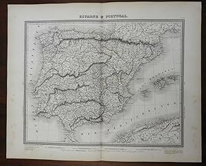 Spain & Portugal Iberia Madrid Lisbon c.1850 Tardieu large engraved map