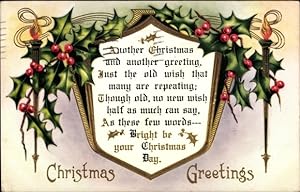 Ansichtskarte / Postkarte Glückwunsch Weihnachten, Stechpalme, Christmas Greetings