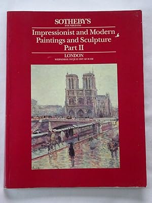 Seller image for Impressionist and Modern Paintings, and Sculpture, Part II, Wednesday 1st July 1987. Sotheby's London Auction Sale Catalogue BERCK for sale by Tony Hutchinson