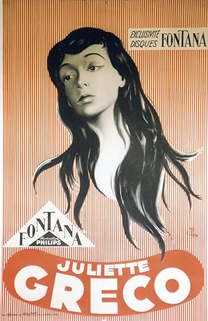 "JULIETTE GRÉCO / DISQUES FONTANA 1956" Affiche originale entoilée / Litho O'KLEY / Imp. AFFICHES...