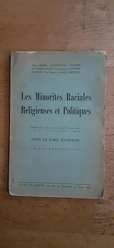Seller image for Les minorits raciales religieuses et politiques. Appel de Lord Badwin. Dbats de la Chambre des Communes le 21 novembre 1938. for sale by Librairie Sainte-Marie