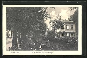Ansichtskarte Ludwigslust, Freimaurer-Loge am Canal