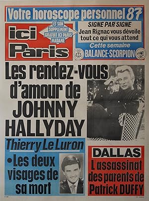 "Johnny HALLYDAY & Thierry LE LURON" Affiche originale entoilée ICI PARIS N° 2160 (1986)