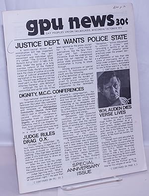 Imagen del vendedor de GPU News [vol. 3, #1] October 1973: Justice Dept. Wants Police State a la venta por Bolerium Books Inc.