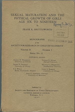 Imagen del vendedor de Sexual Maturation and the Physical Growth of Girls Age Six to Nineteen. Monographs of the Society for Research in Child Development. Volume II, No. 5 a la venta por Between the Covers-Rare Books, Inc. ABAA