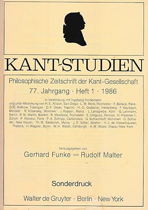 Bild des Verkufers fr Kant-Studien. Philosophische Zeitschrift der Kant-Gesellschaft, 77. Jahrg., Heft 1, 1986. Sonderdruck. zum Verkauf von Fundus-Online GbR Borkert Schwarz Zerfa