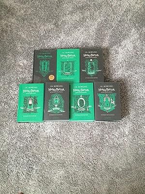 Seller image for HARRY POTTER HOGWARTS HOUSE FIRST EDITION SET: SLYTHERIN (PHILOSOPHER'S STONE; CHAMBER OF SECRETS; PRISONER OF AZKABAN; GOBLET OF FIRE; ORDER OF THE PHOENIX; HALF-BLOOD PRINCE; DEATHLY HALLOWS) for sale by Books for Collectors