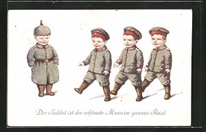 Imagen del vendedor de Ansichtskarte Der Soldat ist der schnste Mann im ganzen Staat, Kindersoldaten marschieren in ihrer Uniform a la venta por Bartko-Reher