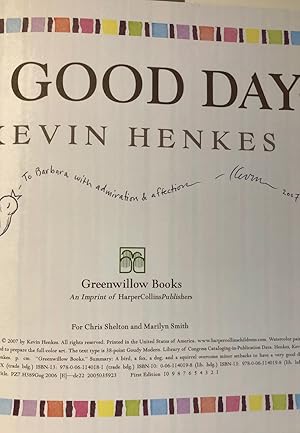 Seller image for A Good Day -- INSCRIBED by Author to Barbara Bader for sale by Long Brothers Fine & Rare Books, ABAA