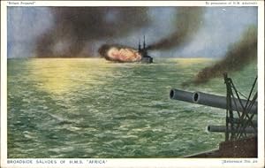 Bild des Verkufers fr Ansichtskarte / Postkarte Britisches Kriegsschiff, HMS Africa, Pre Dreadnought, Broadside Salvoes, Britain Prepared zum Verkauf von akpool GmbH