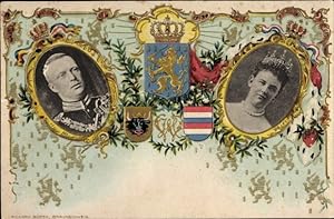 Präge Wappen Litho Königin Wilhelmina der Niederlande, Heinrich zu Mecklenburg, Portrait