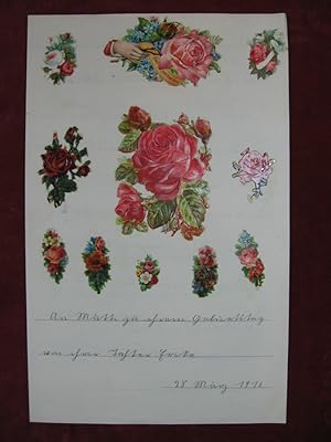 Selbstgefertigter Geburtstagsbrief zum Geburtstag der Mutter von ihrer Tochter 1916.
