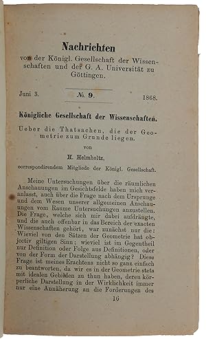 Ueber die Thatsachen, die der Geometrie zum Grunde liegen, pp. 195-221 in: Nachrichten von der Kö...