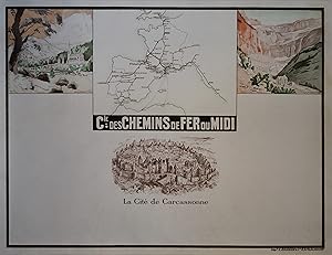"CARCASSONNE (Cie des CHEMINS de FER du MIDI)" Affiche originale française entoilée / Illustratio...