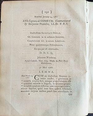 Cogitata de cometis. Communicated by Benjamin Franklin, LL.D. F.R.S.