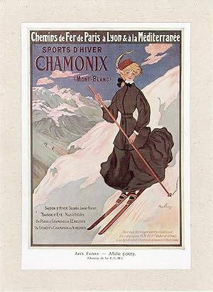 "SPORTS D'HIVER CHAMONIX (P.L.M.)" Imagerie entoilée d'après l'affiche d'Abel FAIVRE de 1905