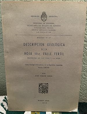 Seller image for Descripcion Geologica De La Hoja 19e, Valle Fertil Provincias De San Juan Y La Rioja for sale by Crossroads Books