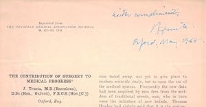 Seller image for "The Contribution of Surgery to Medical Progress." Reprinted from the Canadian Medical Association Journal, Vol. 58, 1948, pp. 427-33. SIGNED BY JOSEP TRUETA for sale by Scientia Books, ABAA ILAB