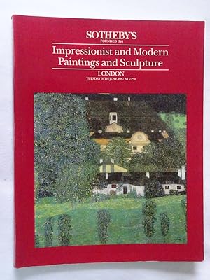 Impressionist and Modern Paintings and Sculpture, Part I. Tuesday 30th June 1987. Sotheby's Londo...