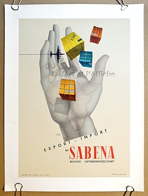 Export - Import mit SABENA. Affiche originale 24x34 cm