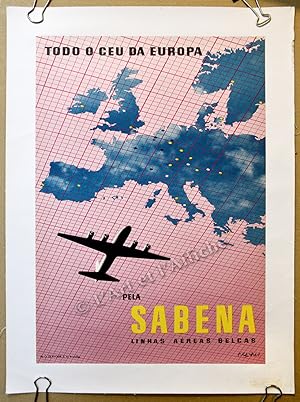 Todo o Ceu da Europa pela SABENA. Affiche originale 24x34 cm