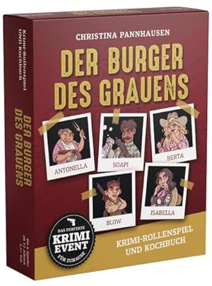 Imagen del vendedor de Der Burger des Grauens. Krimidinner-Rollenspiel und Kochbuch. Fr 6 Spieler ab 12 Jahren. : Das perfekte Krimi-Event fr zu Hause. 72 Anweisungskarten, 6 Einladungsschreiben und Tischkarten a la venta por AHA-BUCH GmbH