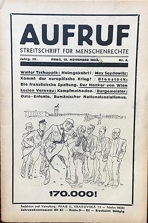 Aufruf. Herausgeber: Friedrich Bill. Streitschrift für Menschenrechte. Jahrgang IV, Nr. 3 - 6/7, ...