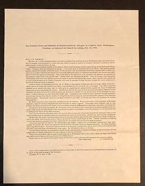 Seller image for The Political Views and Opinions of Selucius Garfielde, Delegate in Congress from Washington Territory, as expressed by himself in writing, November 28, 1866 for sale by Long Brothers Fine & Rare Books, ABAA