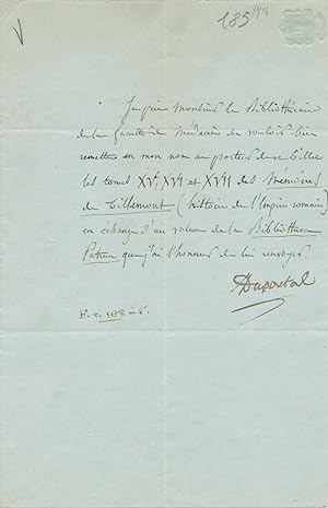 Antoine DUPORTAL chimiste Montpellier lettre autographe signée Tillemont mémoire