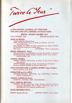 Seller image for Twice a Year: A Semi-Annual Journal of Literature, the Arts, and Civil Liberties; Special Double Number: Numbers Three-Four: Fall-Winter 1939, Spring-Summer 1940 for sale by Dorley House Books, Inc.