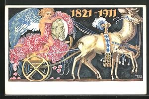 Imagen del vendedor de Knstler-Ansichtskarte Engelchen mit Bildnis des Prinzregenten Luitpold auf einer von Hirschen gezogenen Kutsche, Ganzsache a la venta por Bartko-Reher