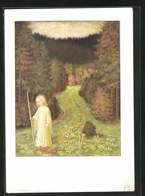 Bild des Verkufers fr Knstler-Ansichtskarte Matthus Schiestl: Christkind im Walde zum Verkauf von Bartko-Reher