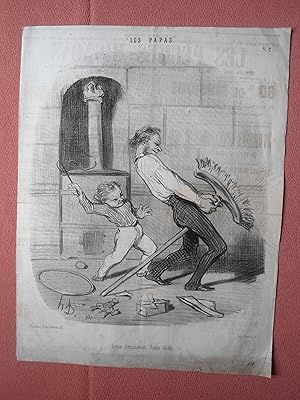 Seller image for Honor Daumier , Les Papas N 2 " Leon d'quitation, haute cole " Lithographie parue dans le Charivari for sale by Benot HENRY