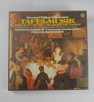 Seller image for Frans Brüggen: Tafelmusik. Banquet Music. Musique de table. 6 Vinyl-LPs. Gustav Leonhardt, Concerto Amsterdam. Gesamtaufnahme. Complete Recording. Enregistrement intégral. for sale by ANTIQUARIAT Franke BRUDDENBOOKS
