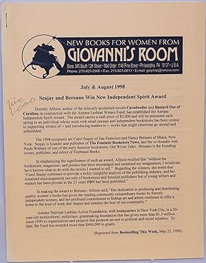 New Books for Women from Giovanni's Room [catalog] July & August 1998: Seajay & Bereano Win New I...