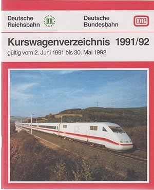 Imagen del vendedor de Kurswagenverzeichnis 1991/92. Hg. Deutsche Bundesbahn, Zentrale, Zentralstelle Produktion, Mainz. a la venta por Fundus-Online GbR Borkert Schwarz Zerfa
