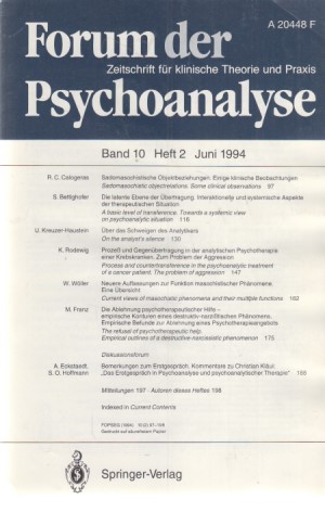 Seller image for Band 10; Heft 2. Forum der Psychoanalyse. Juni 1994. Zeitschrift fr klinische Theorie und Praxis. for sale by Fundus-Online GbR Borkert Schwarz Zerfa