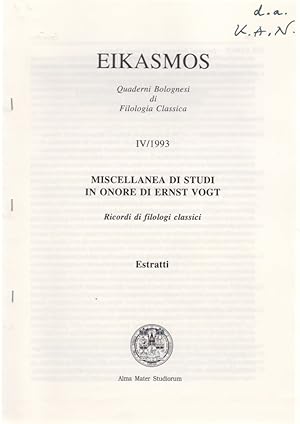 Seller image for Lex quaedam Bonnensis, quam quidem IOANNES HERTER Latinissimus Latinae scriptionis arbiter promulgasse tradatur ore praeconio, mandanda memoriae. [Aus: Eikasmos, Quaderni Bolognesi di Filologia Classica, 4/1993]. Miscellanea di Studi in Onore di Ernst Vogt. Ricordi di filologi classici. for sale by Fundus-Online GbR Borkert Schwarz Zerfa