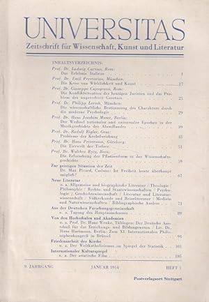 Bild des Verkufers fr Universitas 9. Jahrgang 1954 - Heft 1 - Zeitschrift fr Wissenschaft, Kunst und Literatur zum Verkauf von Versandantiquariat Nussbaum