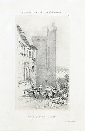 "TOUR DE VILLENEUVE LES-AVIGNON par BOEHM" Lithographie originale renforcée sur carton de BOEHM, ...