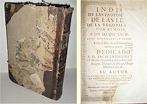 Imagen del vendedor de ndice de las proposiciones de las Leyes de la Recopilacin, con remisin a los DD. que tocan, Autos acordados, y Pragmticas, hasta el ao de 1724. a la venta por Librera Anticuaria Antonio Mateos