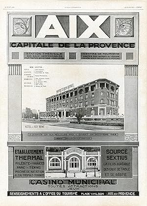 "AIX CAPITALE DE LA PROVENCE" Annonce originale entoilée parue dans L'ILLUSTRATION du 15 Juin 1929