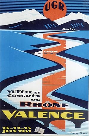 "VIème FÊTE et CONGRÈS du RHÔNE VALENCE 1931" Affiche originale entoilée / Litho par Andry FARCY ...