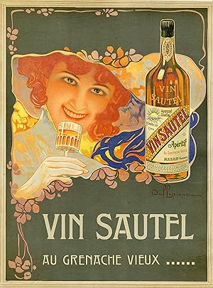 "VIN SAUTEL (MAZAN Vaucluse)" Affiche d'intérieur originale entoilée / Litho par David DELLEPIANE...