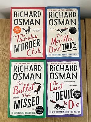 Seller image for Books 1,2,3,4 All signed 1st Prints: The Thursday Murder Club, The Man Who Died Twice (Waterstones) & The Bullet That Missed (Limited Indie Edition), The Last Devil To Die : All Signed, New, Fine, Unread UK Hardcover original 1st Print Editions for sale by UKBookworm