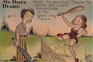 Seller image for tennis postcard: Gosh! I'm Worried! for sale by Mobyville