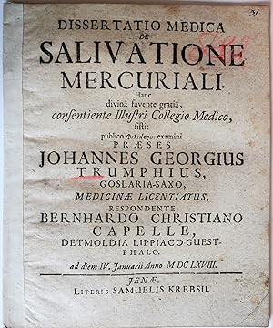 Bild des Verkufers fr Dissertatio medica De Salivatione mercuriali. zum Verkauf von Auceps-Antiquariat Sebastian Vogler