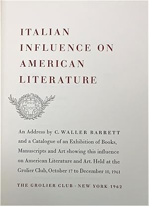 Imagen del vendedor de Italian Influence on American Literature a la venta por My Book Heaven